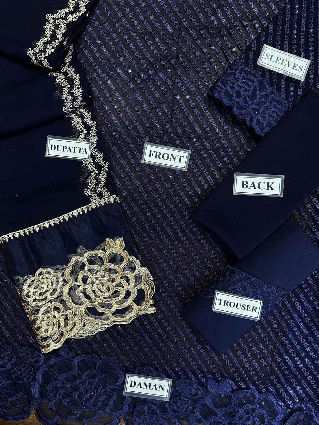 3Pcs Chiffon Luxury Embroided Un-Stitch