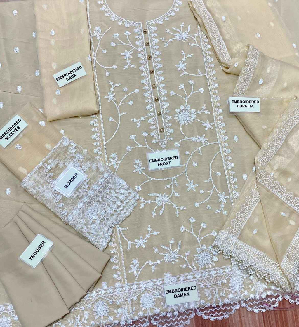 Chiffon 3Pc Suit With Malai Crap Trouser