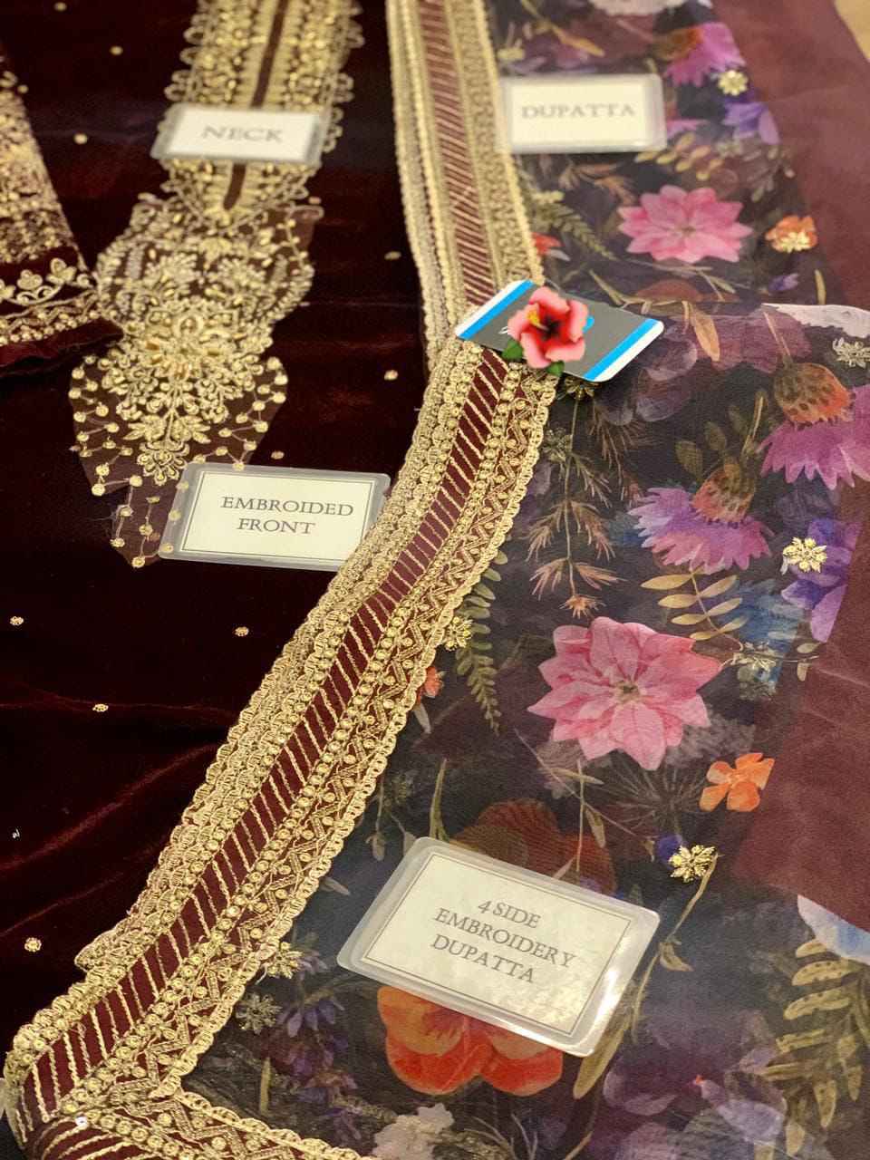 Embroidered Pure Velvet Suit 3 Pc