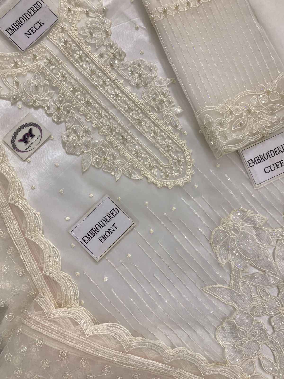 Heavy Embroidered Organza Dress with Satin Silk Trouser and Dupatta