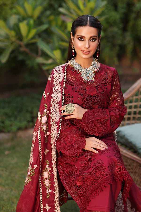 Crimson Chikankari Lawn & Organza Embroidered Suit
