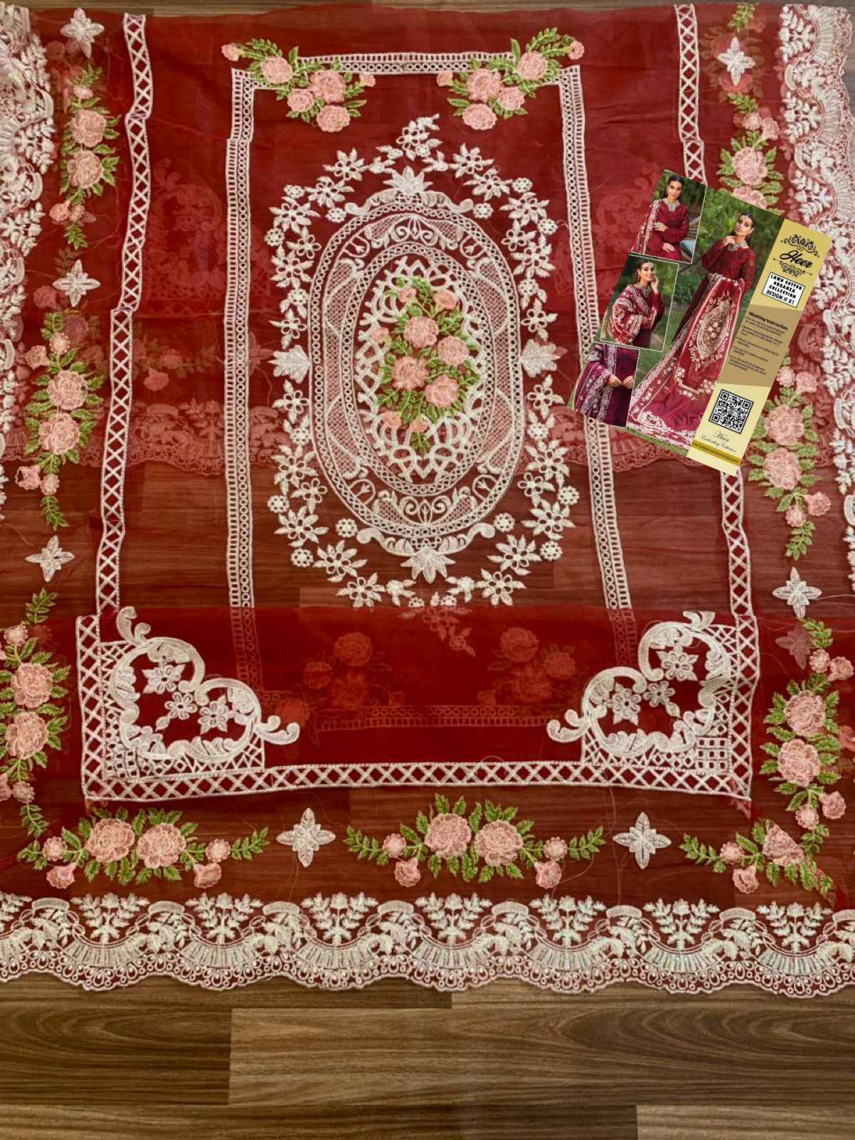 Crimson Chikankari Lawn & Organza Embroidered Suit