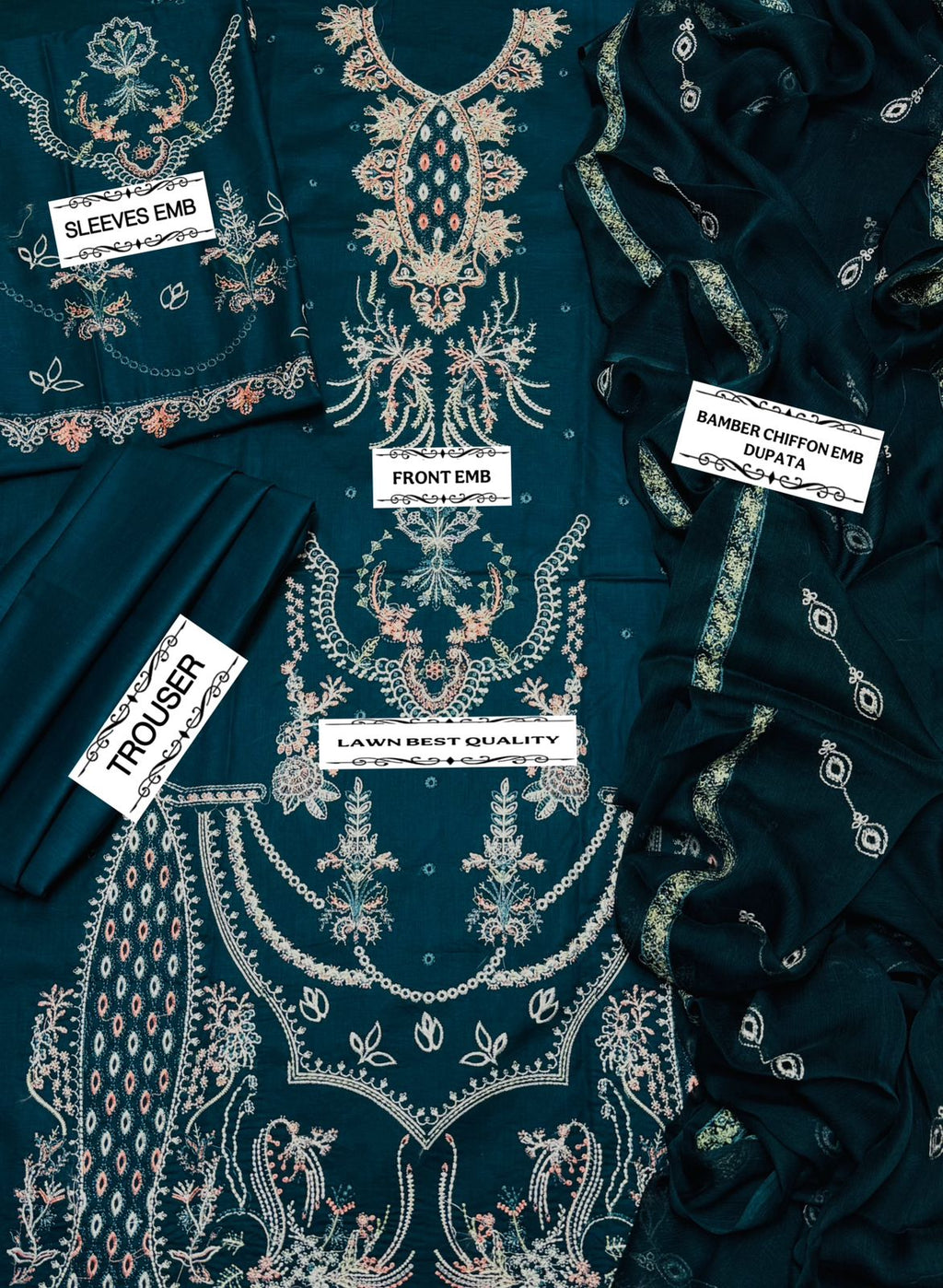 QALAMKAR Embroidered Lawn Suit with Bamber Dupatta