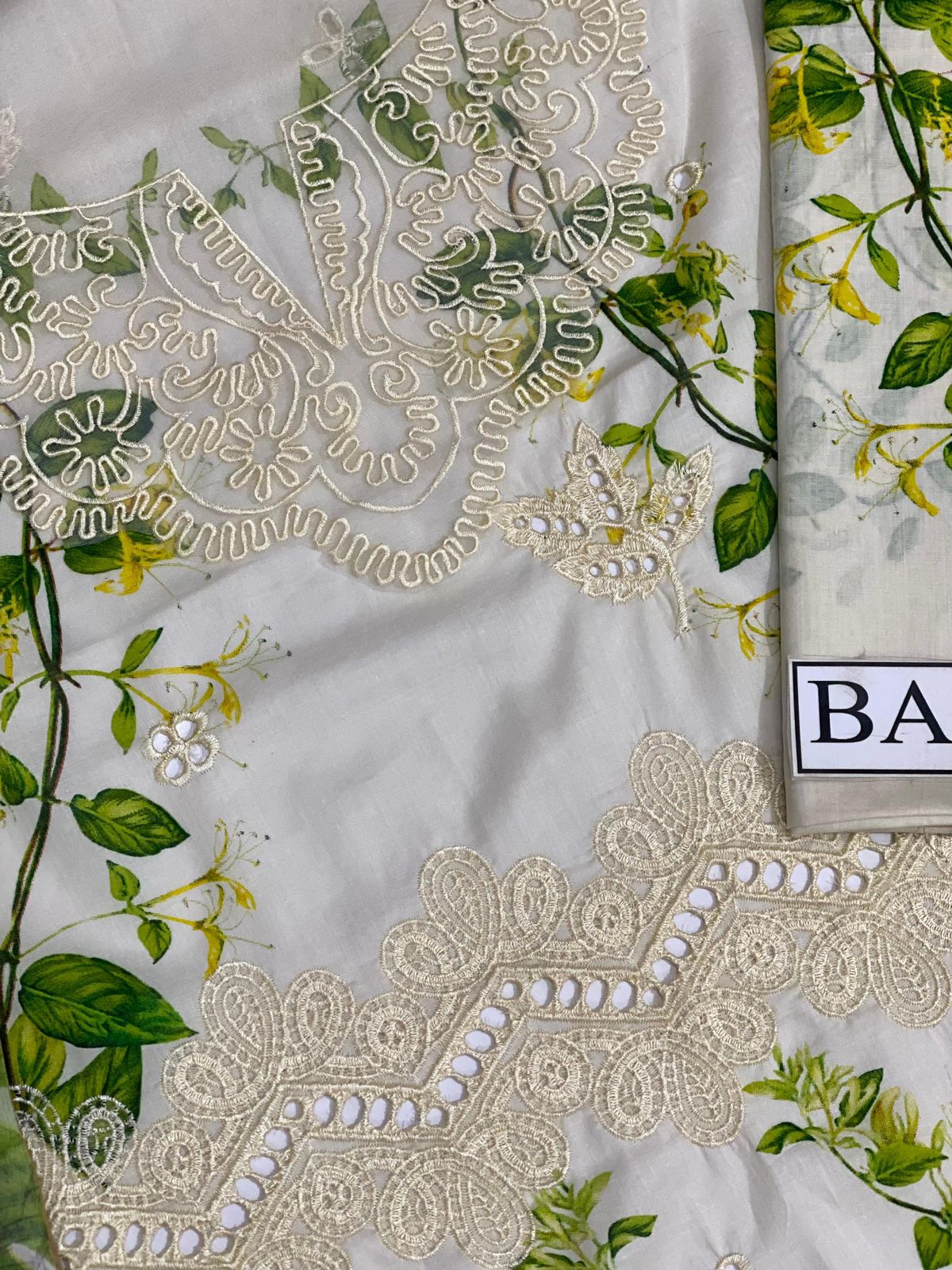 Crimson Schiffli Embroidered Lawn Suit with Printed Chiffon