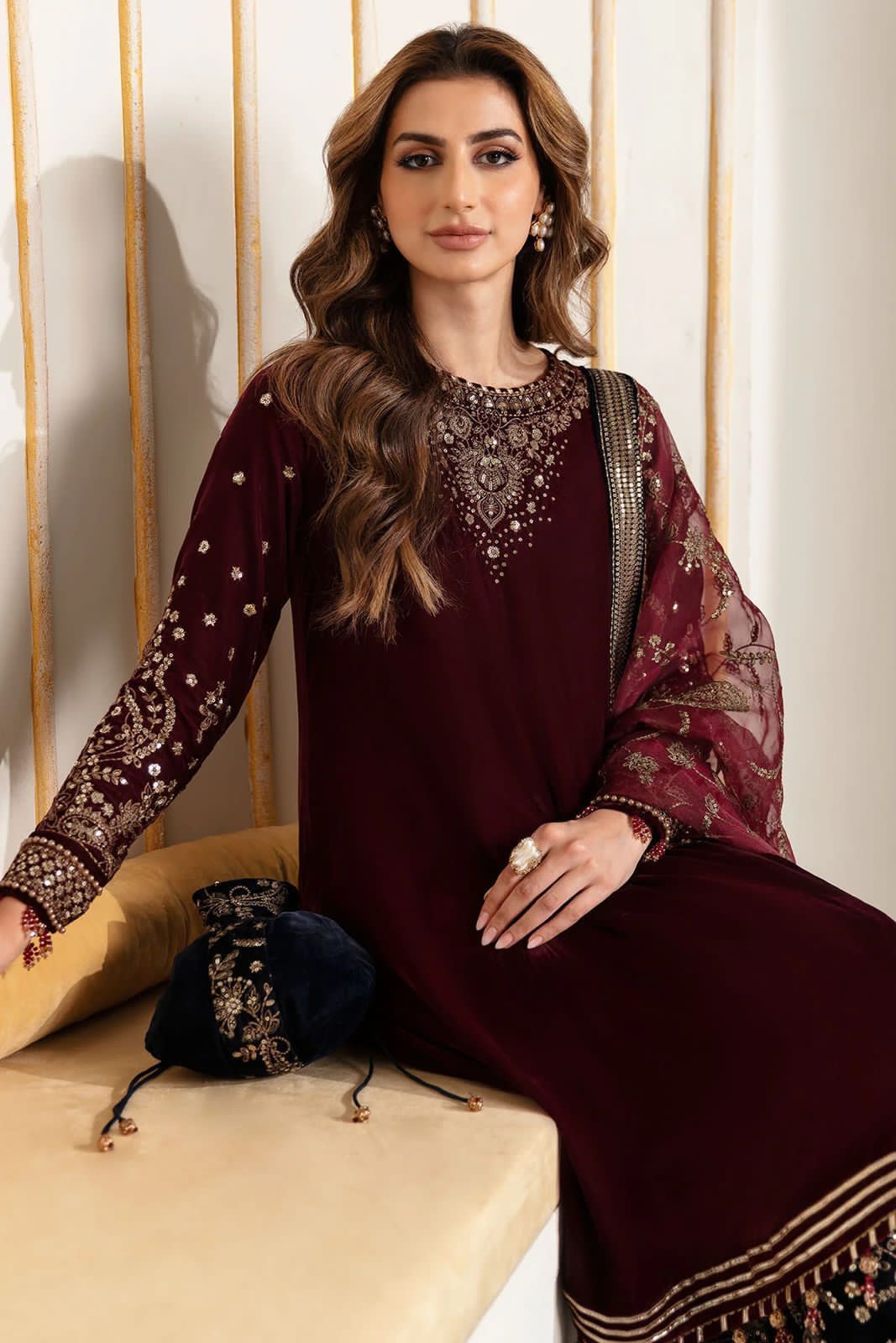 Jazmin Luxury Velvet Suit with Embroidered Organza Dupatta