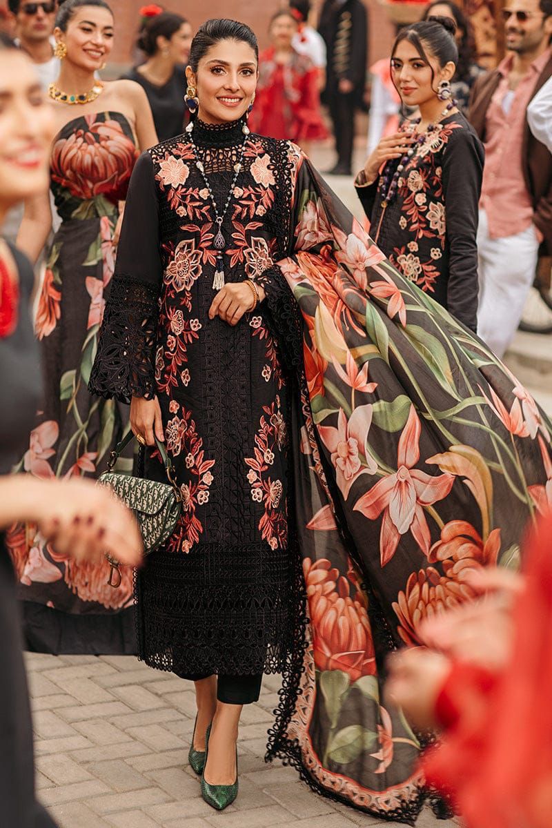 Mushq Luxury Lawn Suit with Silk Dupatta & Schiffli Embroidery