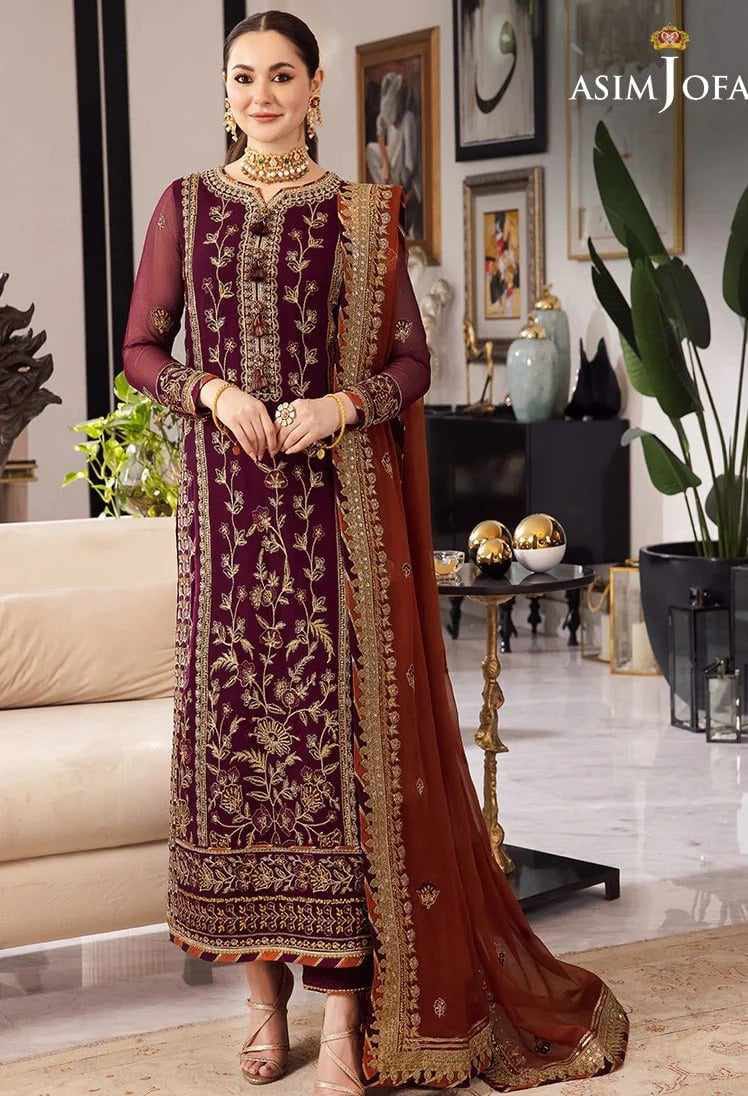 Asim Jofa Luxury Chiffon: Embroidered Chiffon & Malai Trouser