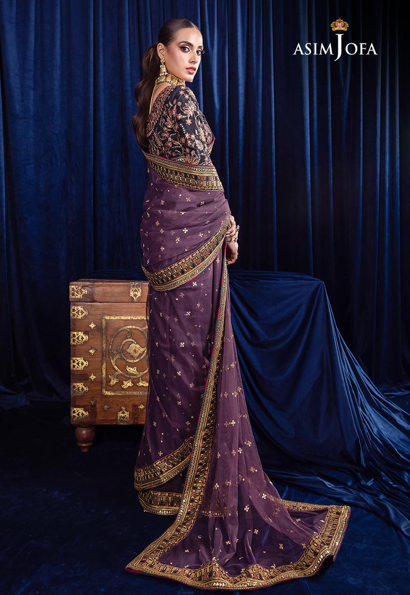 Asim Jofa Luxury Net Saree: Embroidered Net & Cotton Silk
