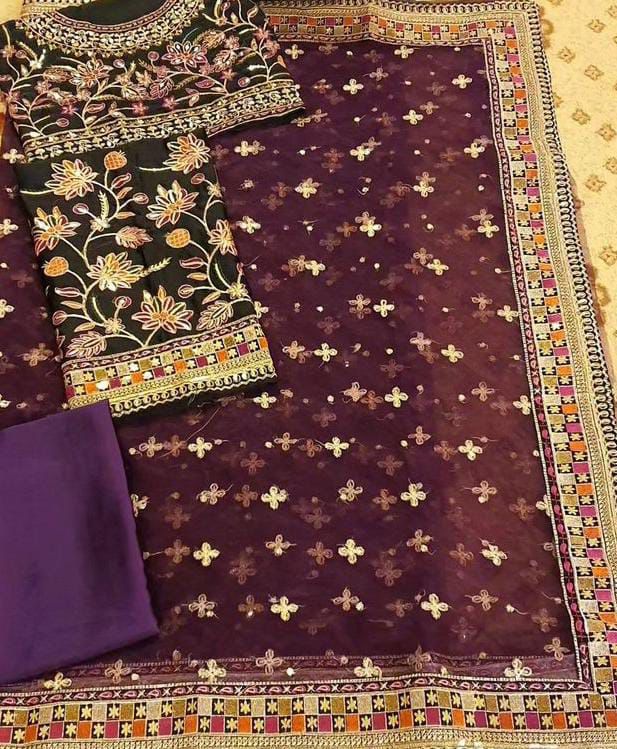 Asim Jofa Luxury Net Saree: Embroidered Net & Cotton Silk