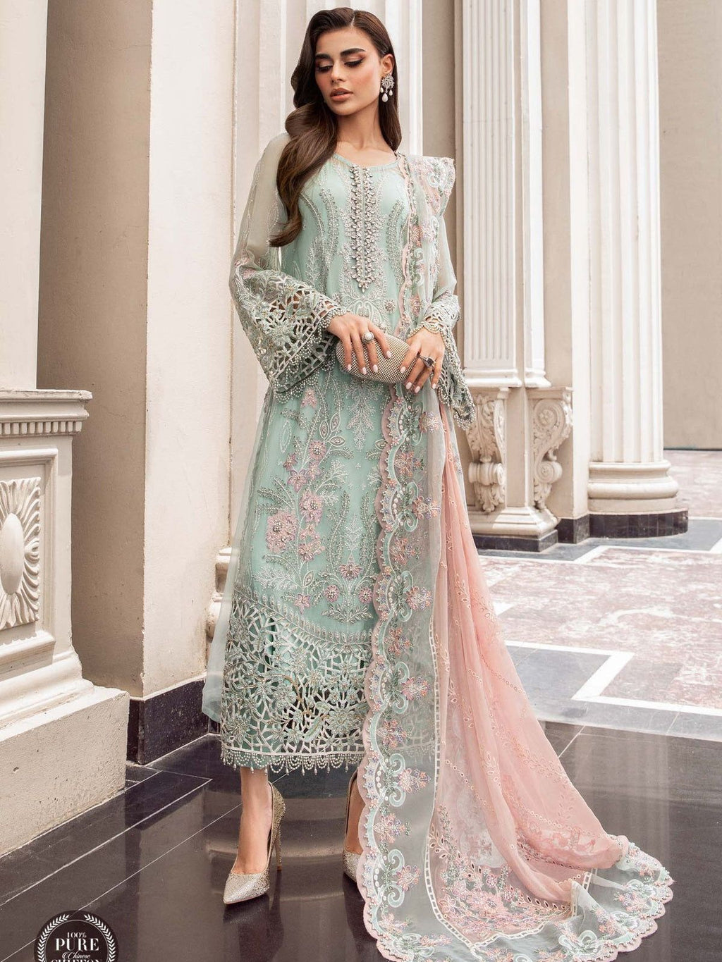 Maria B Couture Collection: Heavy Embroidered Chiffon with Spangle Work