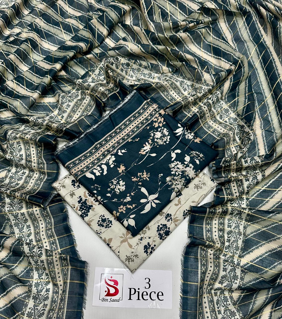 BIN SAEED | Premium Unstitched 3-Piece Lawn Suit (Article 16)