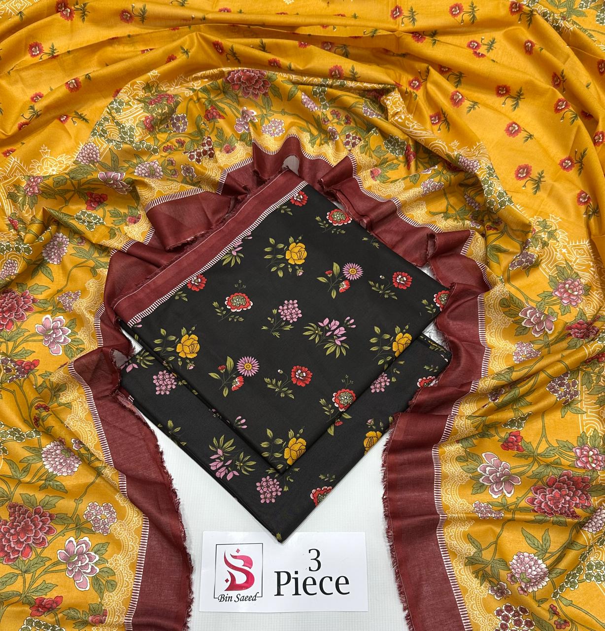 BIN SAEED | Premium Unstitched 3-Piece Lawn Suit (Article 24)