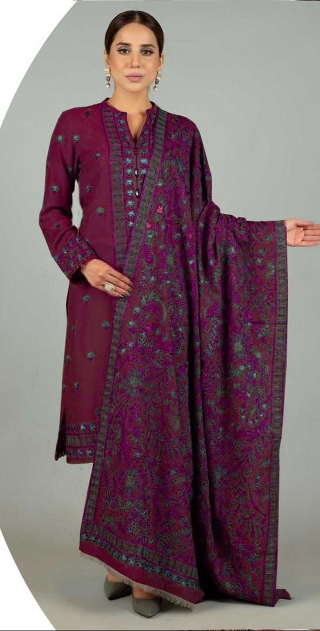 Winter Collection – Dhanak Embroidered 3-Piece Suit (Design 4)