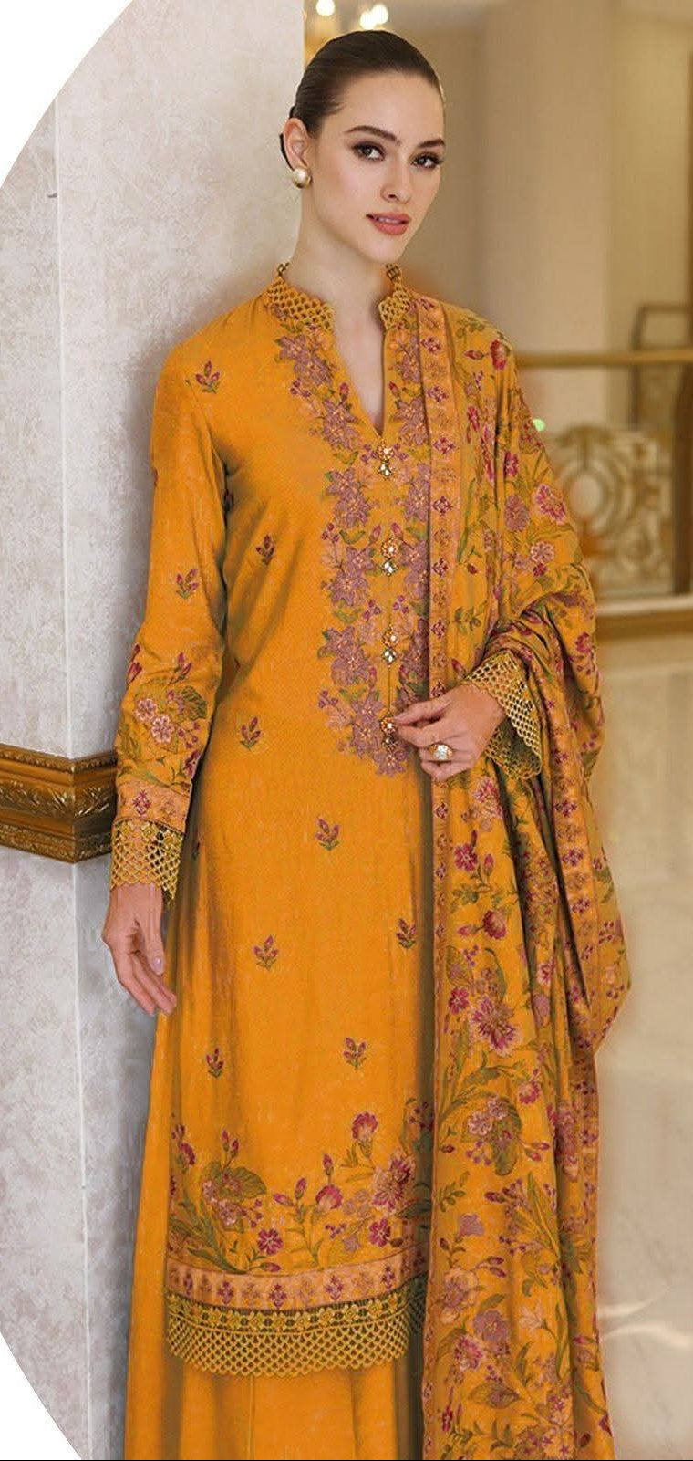Winter Collection – Dhanak Embroidered 3-Piece Suit (Design 1)