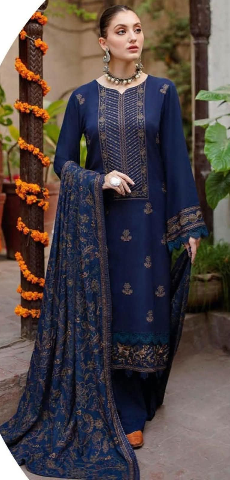 Winter Collection – Dhanak Embroidered 3-Piece Suit (Design 11)