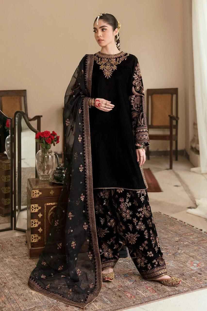Baroque Velvet Heavy Embroidered Dress