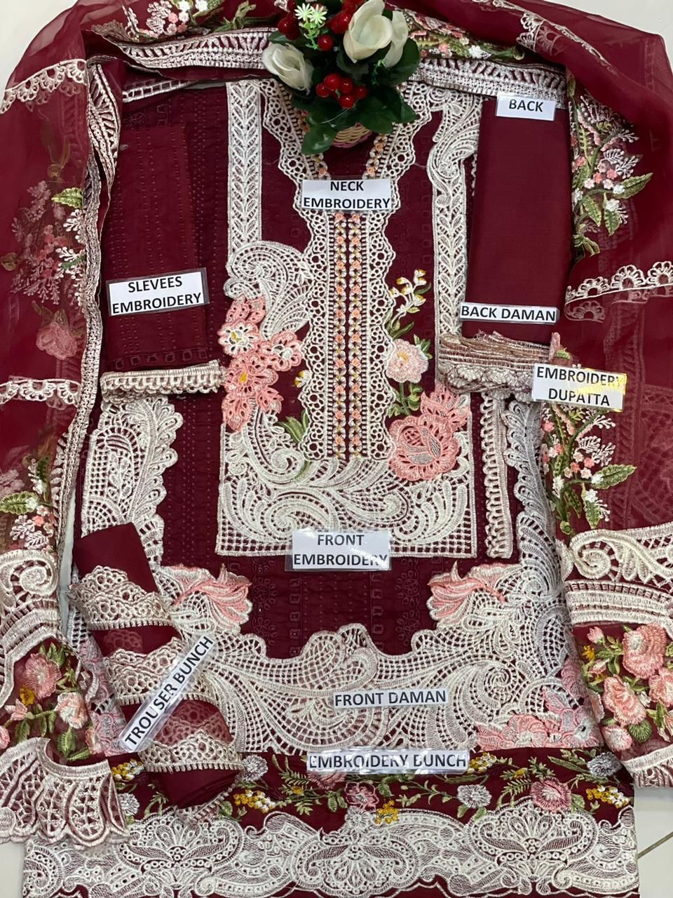 Crimson Heavy Embroidered Lawn Suit with Embroidered Dupatta